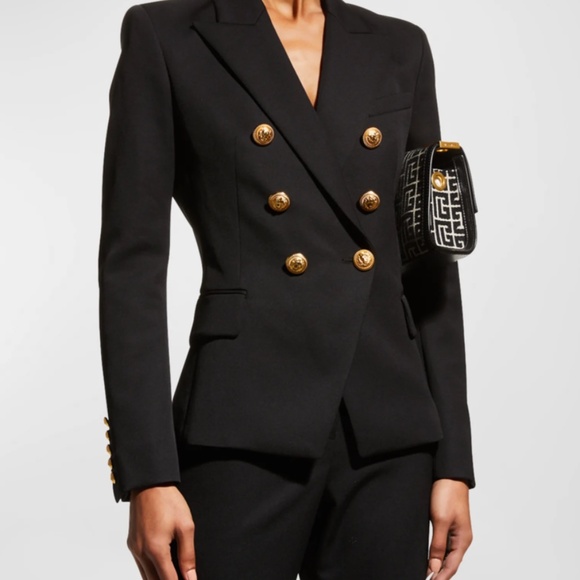 BALMAIN DOUBLE BREASTED BLAZER JACKET GOLD BUTTONS WOMENS BLACK SIZE 34 NEW BNWT - Picture 3 of 6